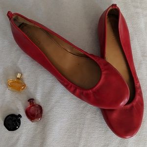 Red Faux Leather Flats